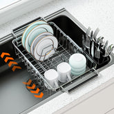 Dolreiik expandable drying rack over sink showing flexible space for dishes