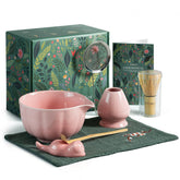 Domaci pink matcha bowl with spout for precise pouring.