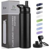 DOMICARE insulated bottle 22oz stainless steel keeps drinks cold on the go.