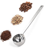 Doosu coffee scoop with long handle reaches deep canisters for tidy scooping.