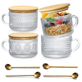 DOPUDO vintage glass coffee mugs set with rose-gold spoons for stylish daily use