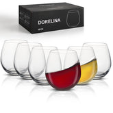 DORELINA stemless wine glasses set 6 with 15oz capacity for everyday dining