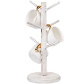 Dorhors mug holder tree assembly shows sturdy natural wood build for organized display