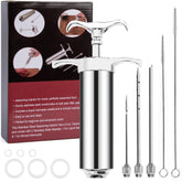 Dormercy meat injector kit barrel close-up for even marinade distribution.