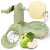 Dormercy pelador de manzanas, vista frontal, para pelar y cortar en gajos con facilidad.
