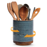 DOWAN 360° rotating utensil holder in blue keeps utensils within easy reach with a quiet spin.
