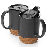 DOWAN 15oz matte grey coffee mug with cork base protects surfaces while adding warm style.