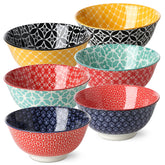 DOWAN soup bowls set of six with 23oz capacity, vibrant geometric patterns for everyday meals.