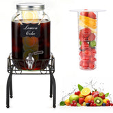 DQAXP glass drink dispenser with stand shows a 2-gallon capacity for party beverages.