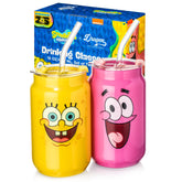 Dragon Glassware SpongeBob cups with lids and straws for cold drinks and easy on-the-go enjoyment.
