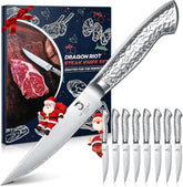 DRAGON RIOT steak knives 8-piece set full-metal close-up highlighting durability and modern finish.