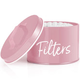 DRASTAR coffee filter holder with pink lid keeps filters dust-free and accessible