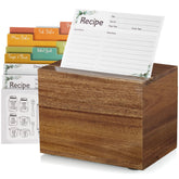 DRASTAR acacia wood recipe box showing warm grain and sturdy craft, perfect for a kitchen display.