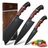 The DRGSKL Japanese 3-piece knife set laid out for versatile daily cooking tasks.