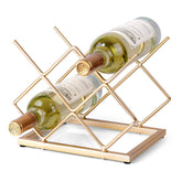 Drincarier countertop wine rack holds five bottles with a modern gold finish.