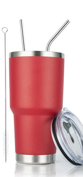 DS 30oz red tumbler with leak-proof lid keeps beverages secure on the go.