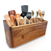 Dstuff large utensil holder in acacia wood keeps counter organized.