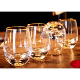 DUJUST stemless wine glasses with 24K gold rim for luxurious entertaining.