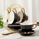 DUJUST tea cups and saucers with golden trim for elegant tea parties.