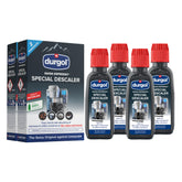 Durgol Swiss Espresso descaler bottle and label showing professional-grade formula.