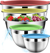 DUTZUN mixing bowls with strainer for quick draining during prep.