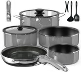 DUXANO Pro 12pc nonstick pots and pans set provides even heating across all cooktops.