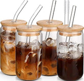 DWTS Danweitessi glass cups with lids and straws, 16oz, ideal for everyday coffee