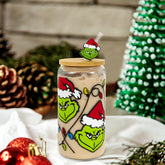 Dyatgerttide Christmas glass can cup 18oz ideal for festive iced coffee and hot cocoa.