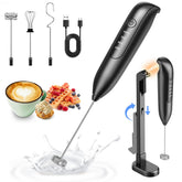 Dynooper electric milk frother handheld with charcoal finish for silky latte foam.