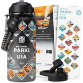 DYSANKY bottle with national park stickers for marking adventures, waterproof and scratch-resistant.