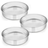 E-far 9½ inch cake pan set 3, non-toxic stainless steel, ideal for layered cakes.