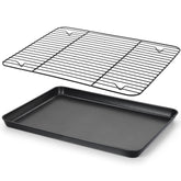 E-far baking sheet with rack 16x12 in for even browning and easy cleanup.