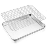 E-far baking sheet with wire rack for versatile oven cooking.