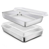 E-far stainless steel baking pan with lid set, two rectangles ready for baking