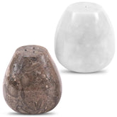EARTHEN CRAFTS marble salt and pepper shakers set in oceanic white for modern tables.