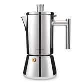 Easyworkz Diego stovetop espresso pot 6-cup design brews rich espresso on induction and gas.