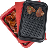 ECOIOU deep red marinating tray ready for flavorful prep