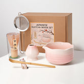 ECOLEMON pink matcha bowl with spout for easy pouring and heat retention.
