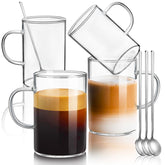 ecooe 16oz glass coffee mug set with handles and spoons for daily coffee or tea.