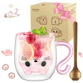 ecooe cute cat mug front view with double-wall insulation for hot drinks