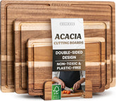 EDELHAUS Acacia cutting board set, large with juice groove, ideal for meat prep.