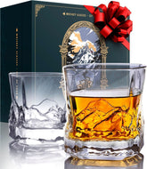 EdelweissPeak Everest bourbon glasses set 2 with panoramic mountain design for elegant gifting.