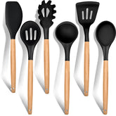E-far spatula with silicone head and wooden handle for safe non-stick cooking