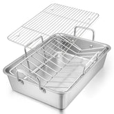 E-far roasting pan with 16x11.5 inch stainless steel base for toxin-free roasting.