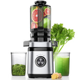 EILKOS juicer with wide feed chute for easy whole-fruit processing and minimal prep.