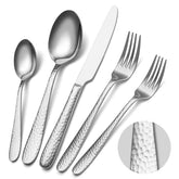 EIUBUIE hammered silverware set for eight with mirror finish for elegant family meals.