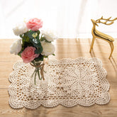 Eiyye rectangle doilies beige close-up showing handmade crochet texture for refined table decor.