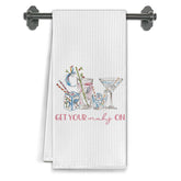 Elefeltclave Mahjong cocktail kitchen towel with vibrant print and fast absorbency.