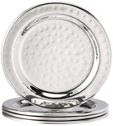 Elegance hammered 4in coaster set closeup showing the textured stainless finish for tabletop protection.