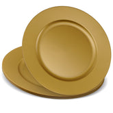 ELEGANT DISPOSABLES 13in gold charger plates—pack of 12, ideal for weddings and formal dinners.